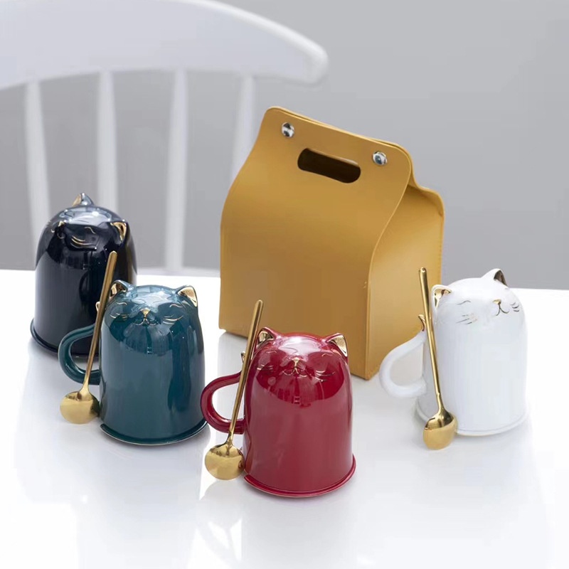 Ceramic Coffee Cup With Lid And Spoon Mug Cat Star Creative Net Red Water Cup Office Home Tea Cup