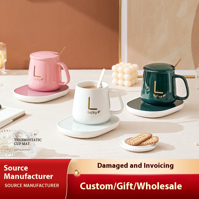 Ceramic Mug With Lid Spoon Water Cup Thermostatic Cup Gift Box Warm Cup55 Degree Heating Cup Gift