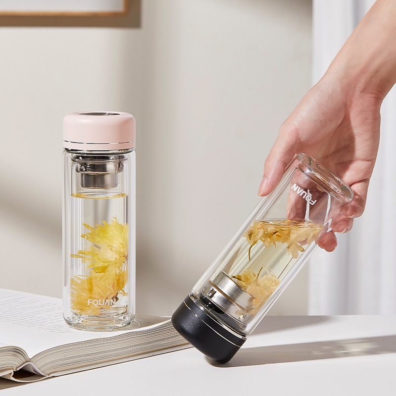 Moss Glass High Borosilicate Double-layer Glass304 Stainless Steel Filter Tea Water Cup Office Handy Cup