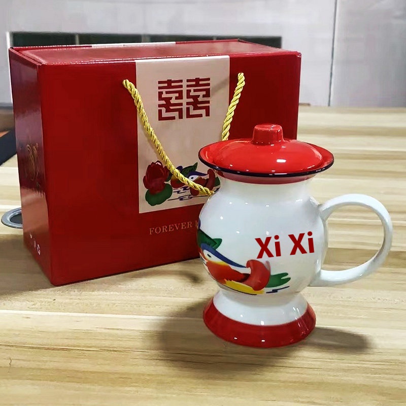 Funny Spittoon Cup Retro Ceramic Mug Office Home Water Cup With Lid Opening Gift Set Cup