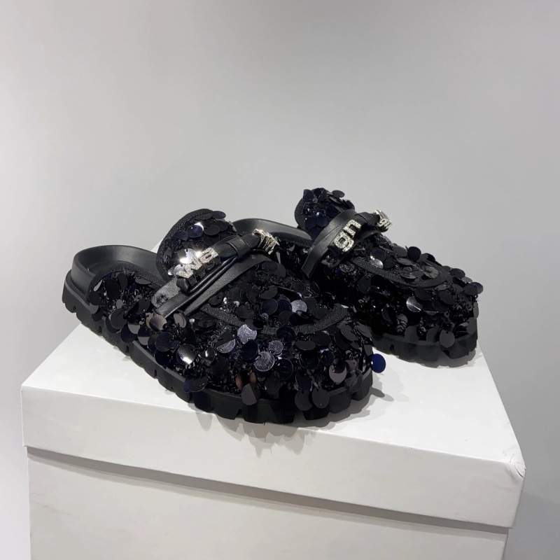 Baotou Slippers For Women Spring Sequined Rhinestone Thick Sole Fashionable Versatile Mules Lazy Birkenstock Shoes For Women