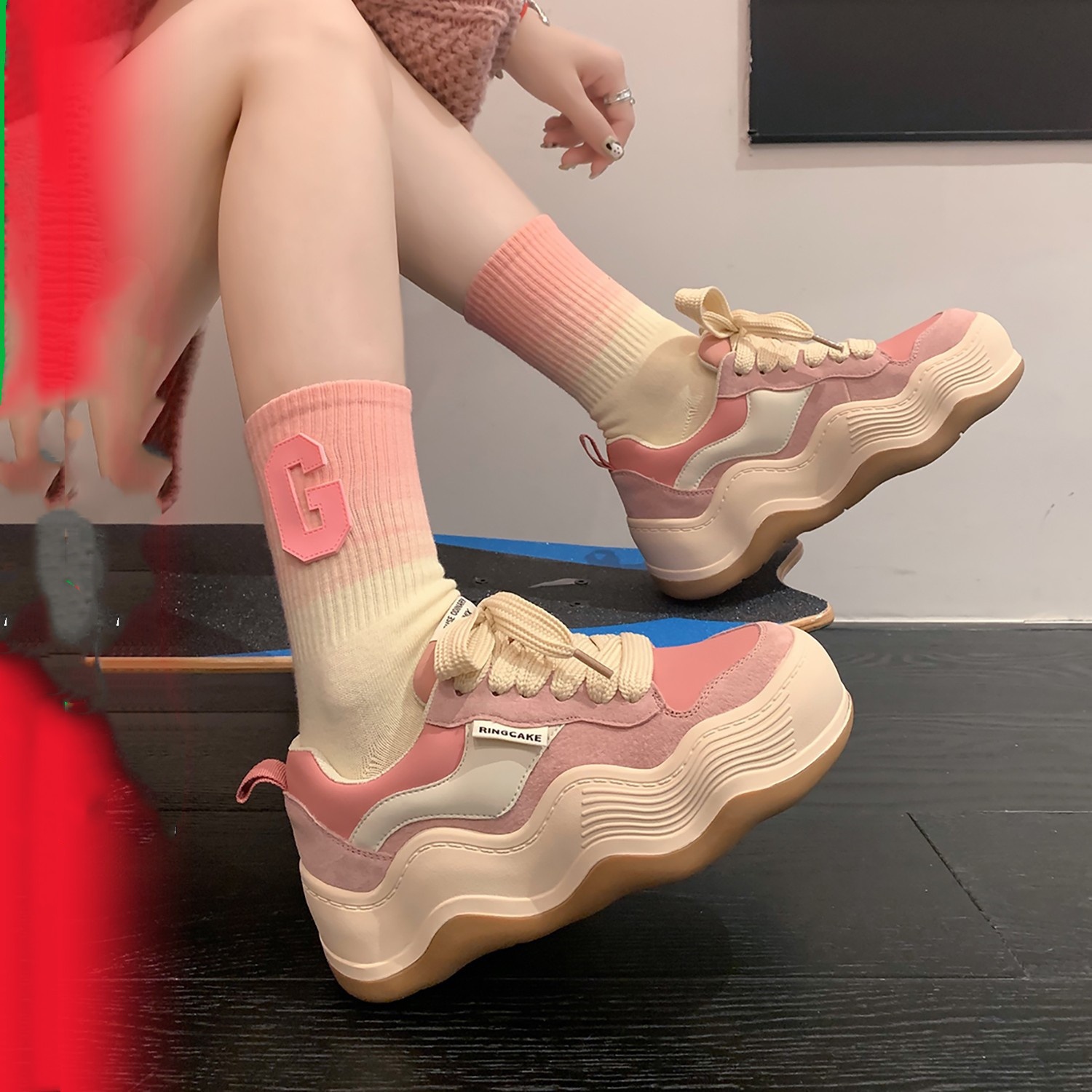 Gu Yun丨Rainbow Pony~Spring And Autumn Wave Thick-soled Student Bread Shoes Casual Shoes For Women