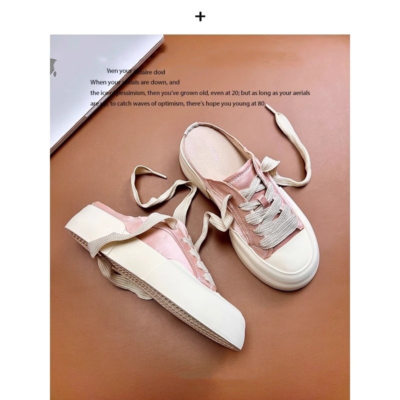 Satin Bread Toe Half Slippers Women Summer Thick Sole One-step Slip-on No Heel Spanish Half Slip Satin Shoes
