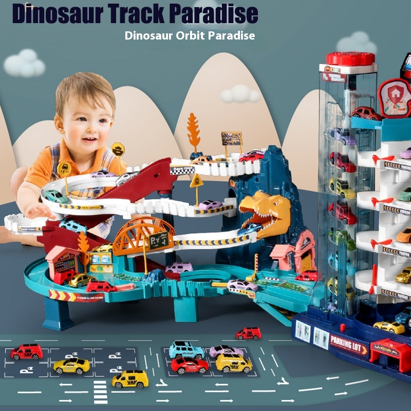 Dinosaur Mountain Track Car Small Train Adventure Car Parking Children's Toy Boy3 Years Old4 Educational