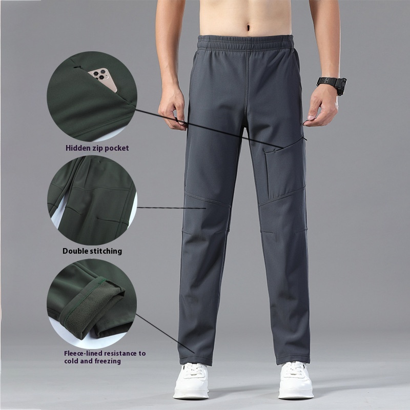 Autumn And Winter Bird Home Outdoor Warm Plus Velvet Casual Men's Mountaineering Pants Wear-resistant Elastic Straight Men's Sports Trousers