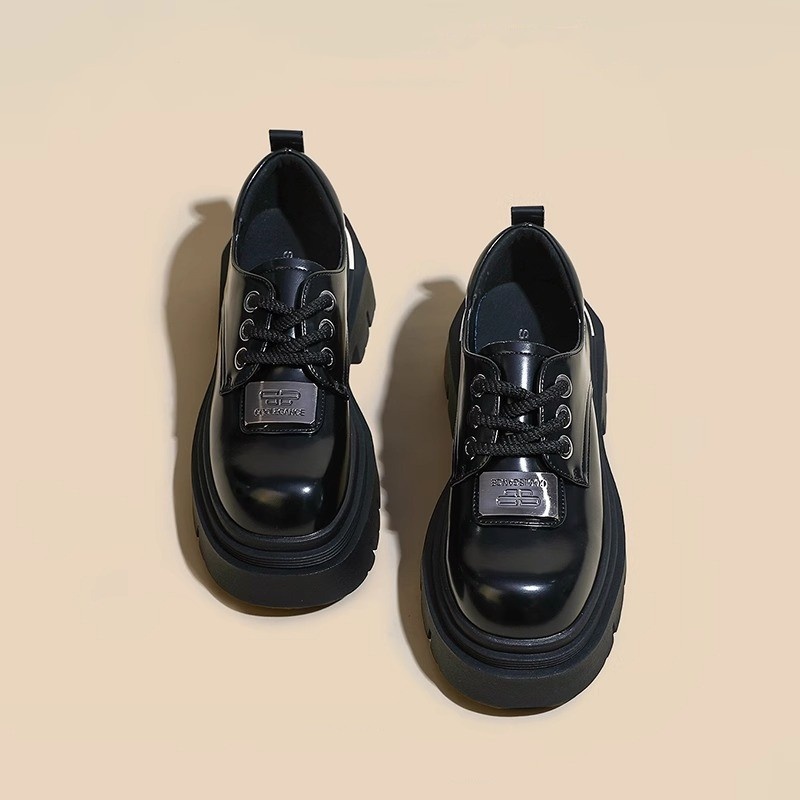 Gu Yun丨Retro Leather Shoes For Women Spring All-match Thick Heel British Mary Jane Shoes Thick-soled Loafers