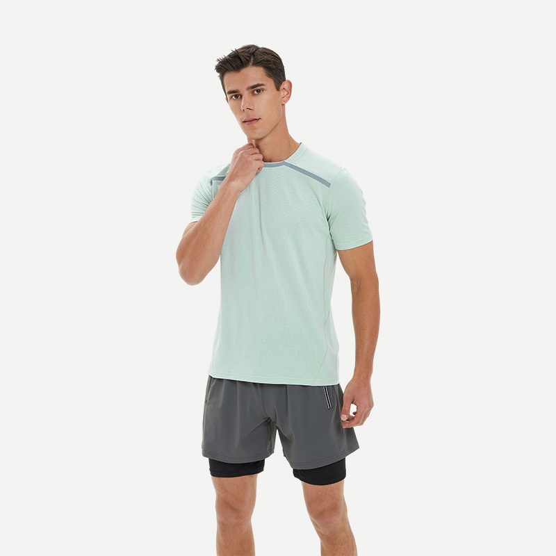 Summer Quick-drying T-shirt For Men Outdoor Leisure Running Sports Short-sleeved Sweat-absorbent Breathable Ice Silk Round Neck Stretch Top