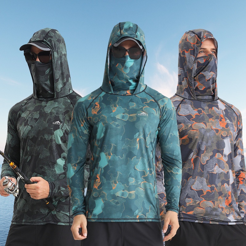 SBARTProfessional Sunscreen Ice Fishing Suit Outdoor Sunscreen Clothing Super Elastic Breathable Hooded Fishing Suit Lure Clothing
