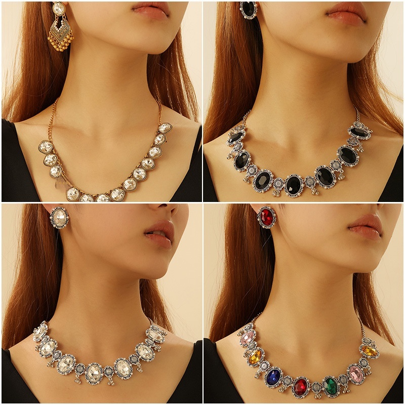 European And American Retro Exaggerated Temperament Jewelry Set Luxury Dinner Accessories Necklace Geometric Round Square Earrings For Women