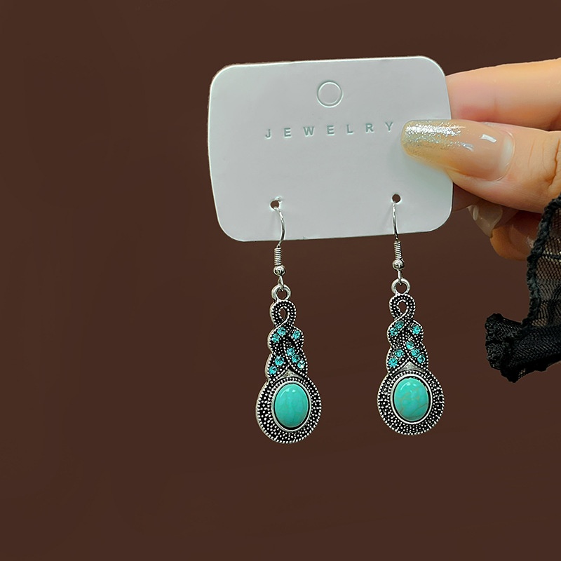 European And American Bohemian Retro And Elegant Turquoise Water Drop Ear Hook Personalityy High-end Light Luxury Earrings Earrings