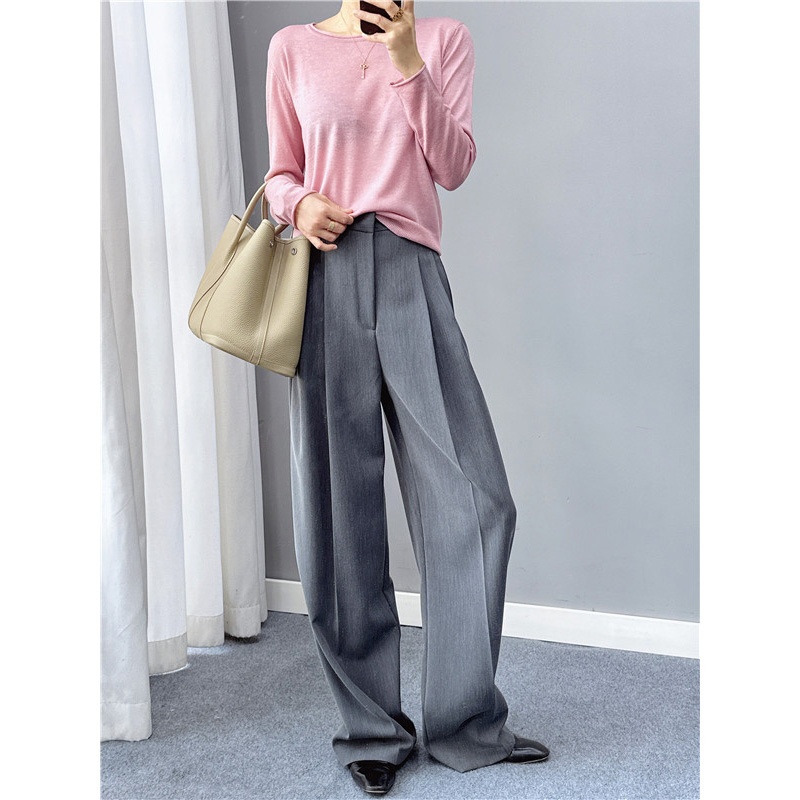 Style Gray Wide-leg Pants Women's Straight Casual Pants Spring,Summer And Autumn Loose Mopping Suit Pants Old Money Style Lengthened