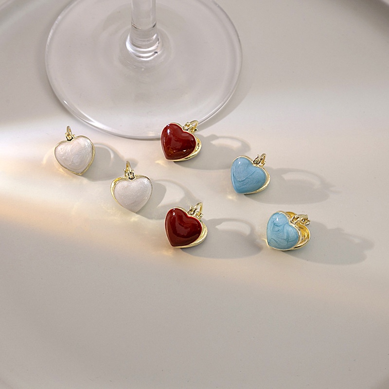 French Retro Peach Heart Earrings With Sweet Temperament And Love Double-sided Earrings With Design And Multi-color Geometric Earrings