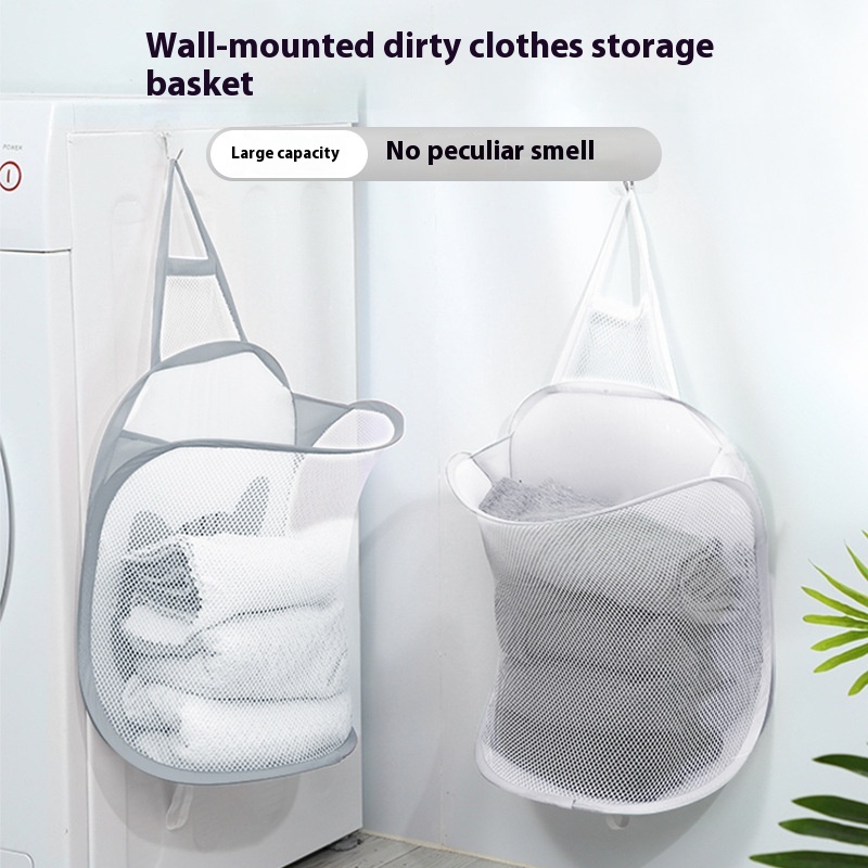 Dirty Clothes Basket Dirty Clothes Storage Basket Foldable Laundry Basket Bathroom Clothes Hanging Bag Household Wall-mounted Basket Frame Bucket