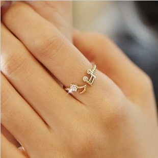 Korean Fashion Musical Note Ring Open Alloy Diamond Ring