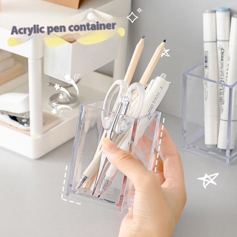 MUJIStyle Transparent Acrylic Pen Holder Student Stationery Storage Box Simple Personality Desktop Sundries Storage Tube