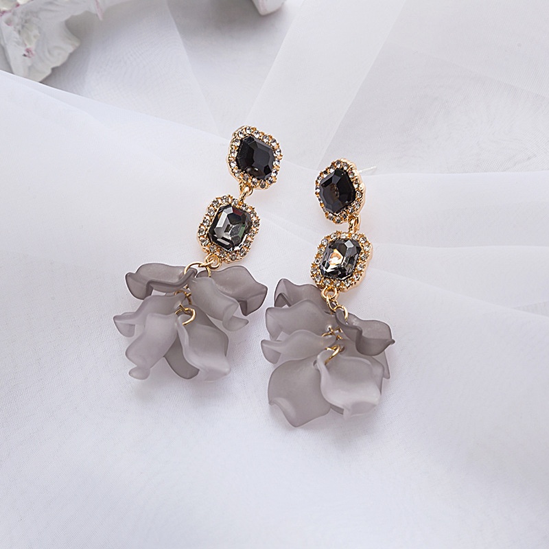 925 Silver Needle Retro Palace Irregular Acrylic Crystal Black Rose Petal Earrings Net Red Contrast Color Earrings