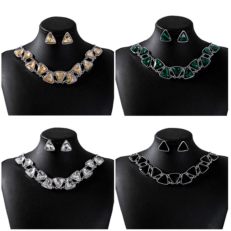 European And American Retro Geometric Triangle Necklace Personality Exaggerated Luxury Jewelry Set Evening Dress Accessories Earrings