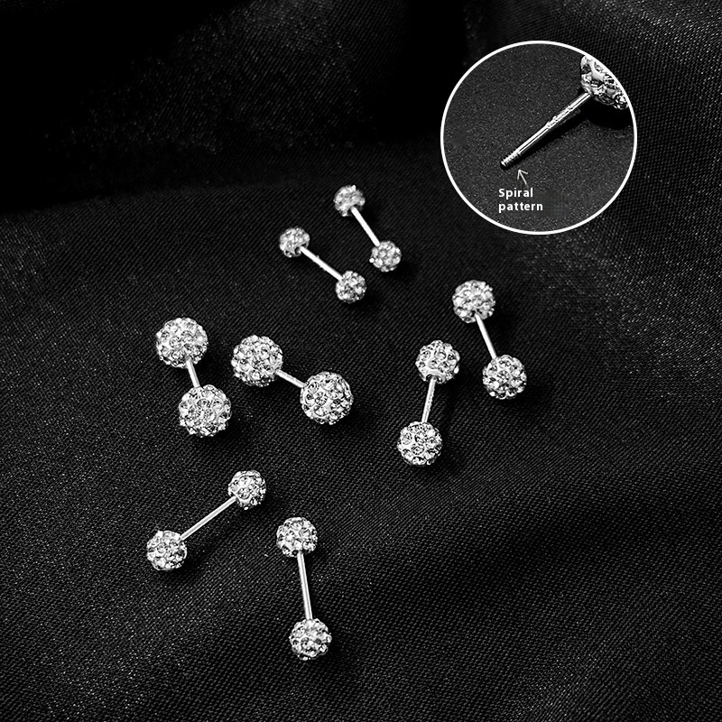 Silver Needle Simple Commuting Small Spiral Ear Bone Nails Daily Exquisite Dumbbell Diamond Earrings Niche Earrings For Women