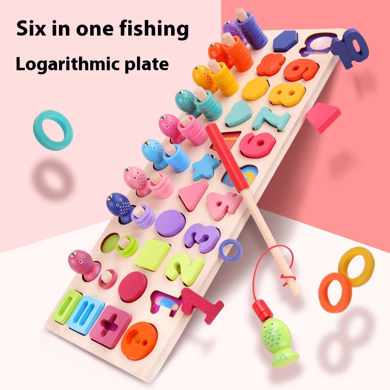 Children's Magnetic Fishing Toy Six-in-one Logarithmic Board Shape Recognition Mathematical Operation Digital Assembly Building Blocks Puzzle