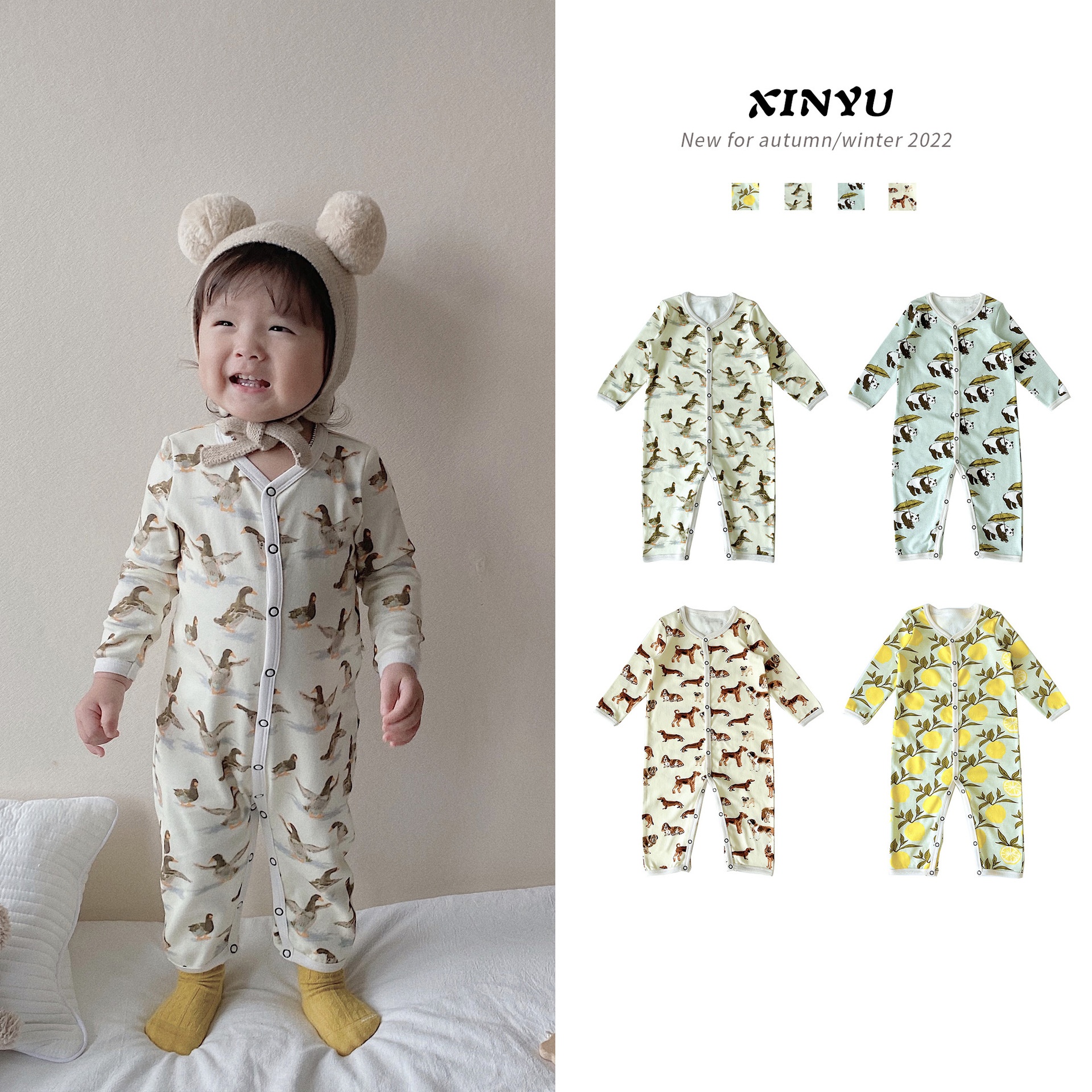 Children's A-type Pure Cotton Long-sleeved Jumpsuit Spring Baby Jumpsuit Girl Baby Fart Clothes Crawling Clothes