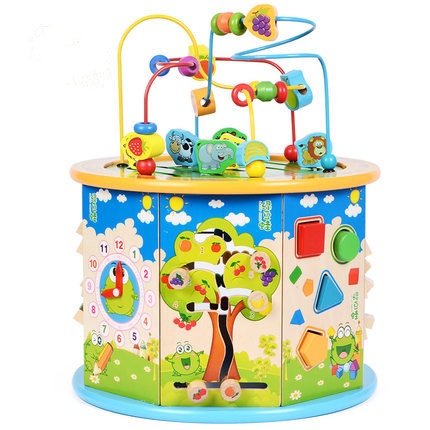 Children's Toys Wooden Multifunctional Eight-sided Large Bead Treasure Box Educational Beads One Piece Dery