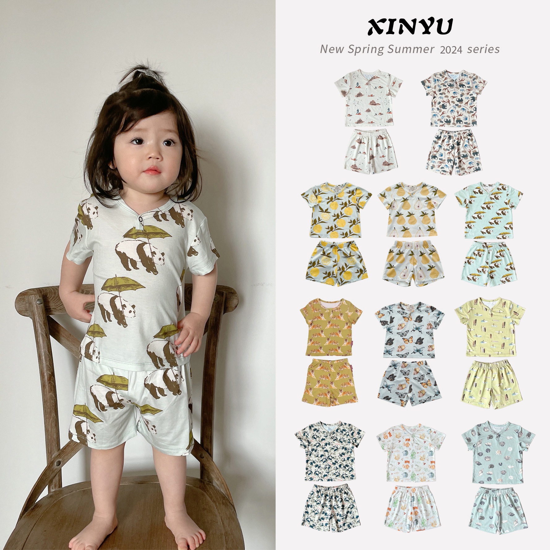 Girls A-type Modal Air-conditioning Home Clothes Suit Summer Thin Baby Wind Cool Pajamas