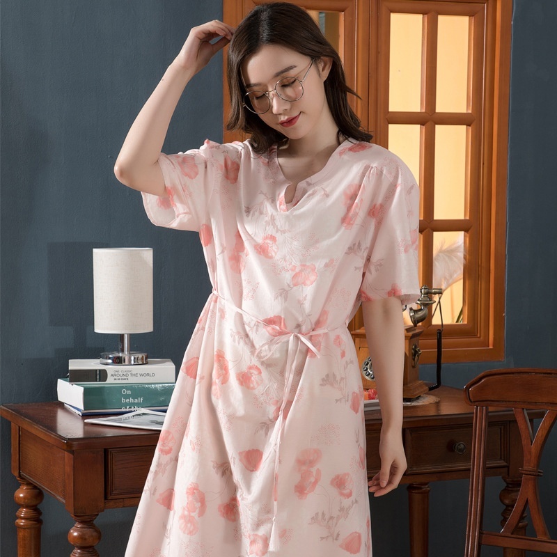 Spring Cute Girls Silk Cotton Nightdress Loose Comfortable Simple Natural Home Clothes One Piece Dropshipping