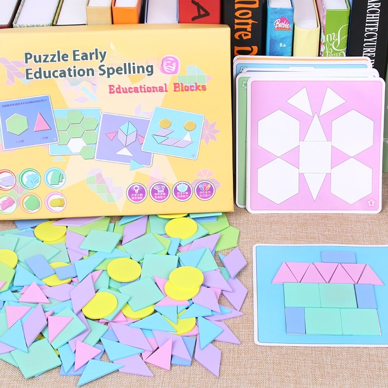 190 Pieces Of Early Childhood Educational DTYWooden Macaron Tangram Development Intelligence Jigsaw Puzzle Toy