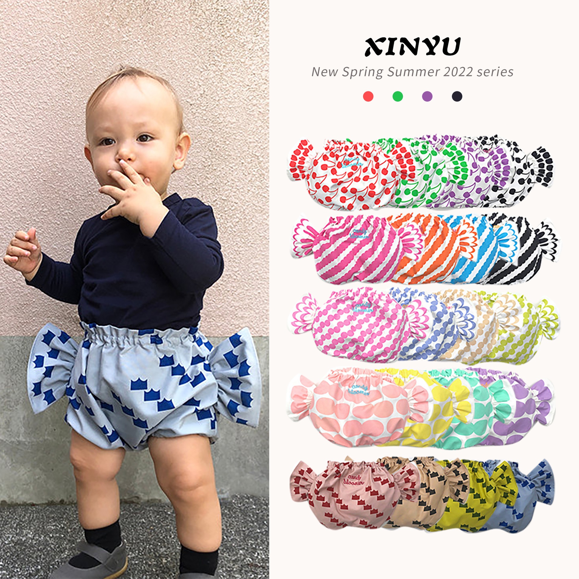 Xinyu Summer Baby Korean Version PPBloomers Baby Candy Color Flower Bud Shorts Girl Baby Cute High Waist Butt Pants