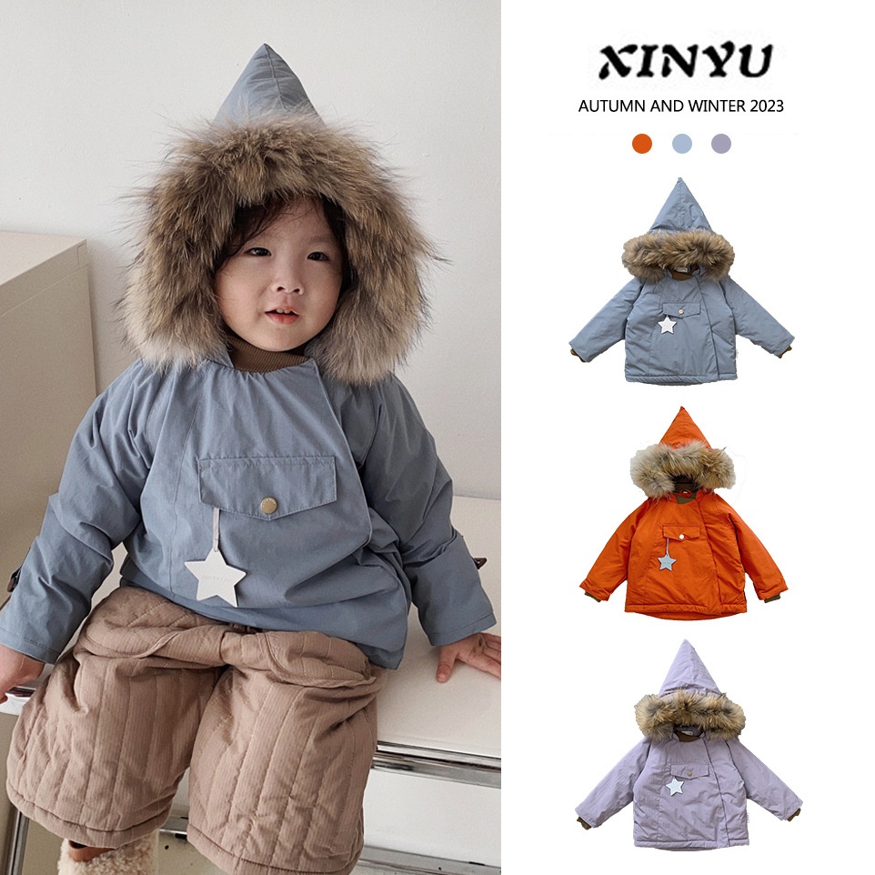 Children's Winter Plush And Thick White Duck Down Mat Down Jacket For Boys And Girls Baby Elf Hat Ski Suit Jacket