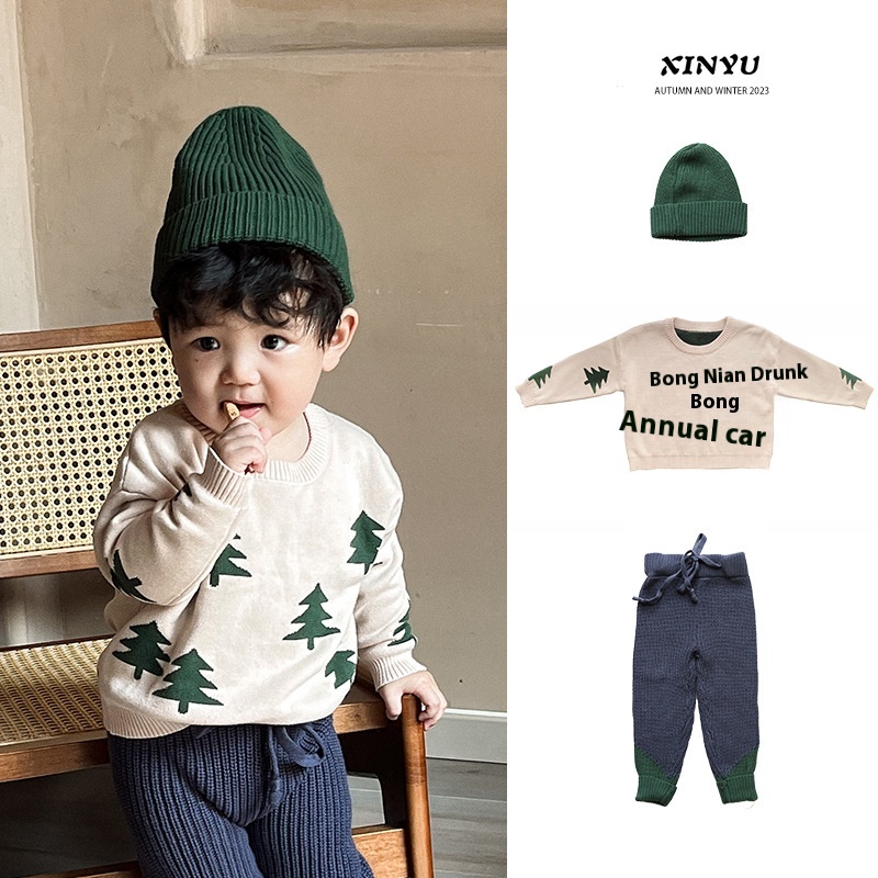 Children's A-type Christmas Sweater Autumn And Winter Boys And Girls Baby Cotton Sweater Infant European And American Round Neck Cartoon Top