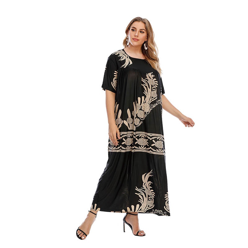 EABYLarge Size Women's Casual European And American Dresses With Printed Large Swing Type Home Clothes250 Pounds Can Be Worn