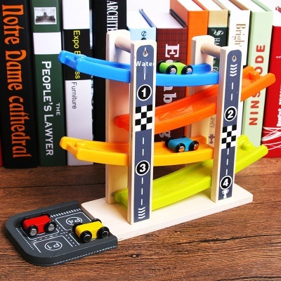 Direct Sale Fun Glider Four-story Slide Parking Lot Children's Wooden Educational Toy Visual Tracking