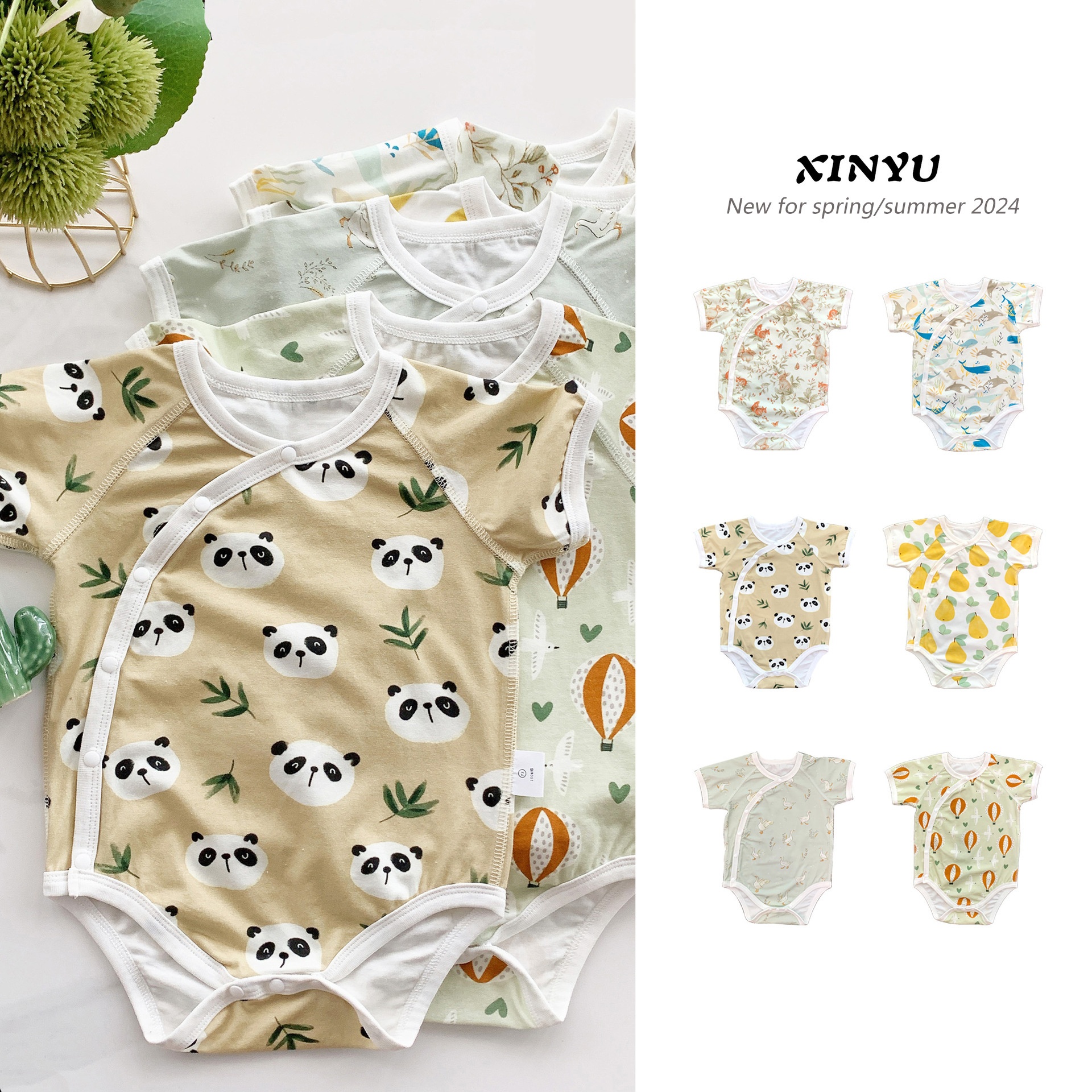 Born A-type Boneless Short-sleeved Baby Fart Clothes Summer Baby Side-opening Jumpsuit Crawling Clothes