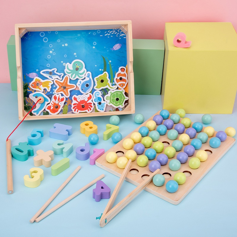 Montessori Teaching Aids Bead Fishing Letter Puzzle Three In One Kindergarten Educational Toys