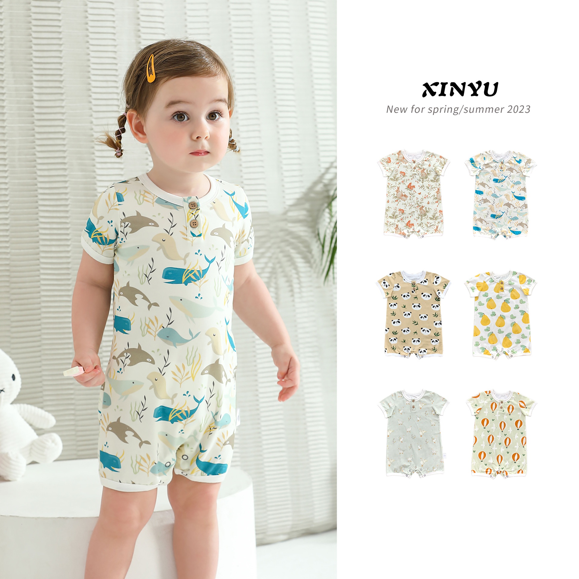 Summer Short-sleeved Baby Jumpsuit Thin Style Baby Girl Cute Print Romper Baby Boy Half-sleeved Crawling Clothes Style