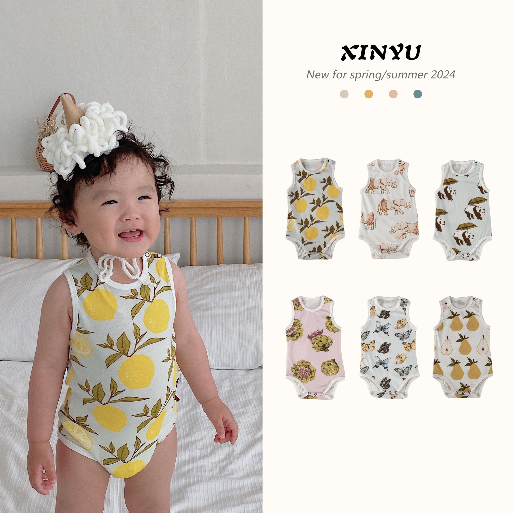 Baby A-type Pure Cotton Vest Bodysuit Summer Baby Style Jumpsuit Triangle Crawling Clothes Cute Romper