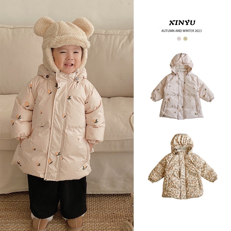 Children's Winter Plush And Thick Mid-length Ks Down Jacket One-year-old Baby Girl Nordic Style Boy White Duck Down Jacket