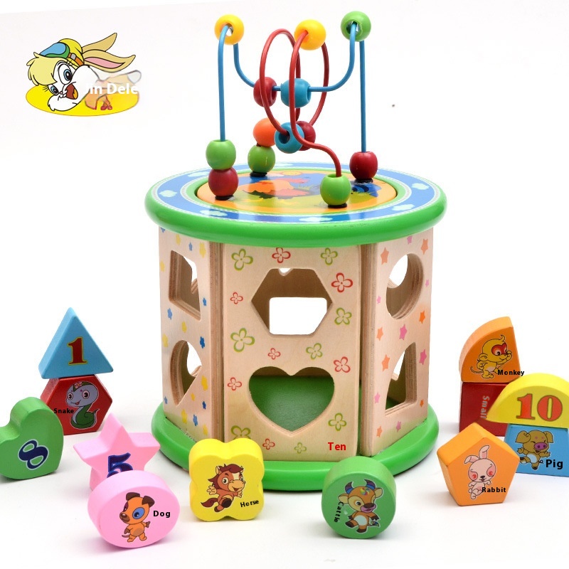 Children's Fun Early Education Digital Shape Intelligence Bead Wooden Toys Color Box Colorful Building Block Toys