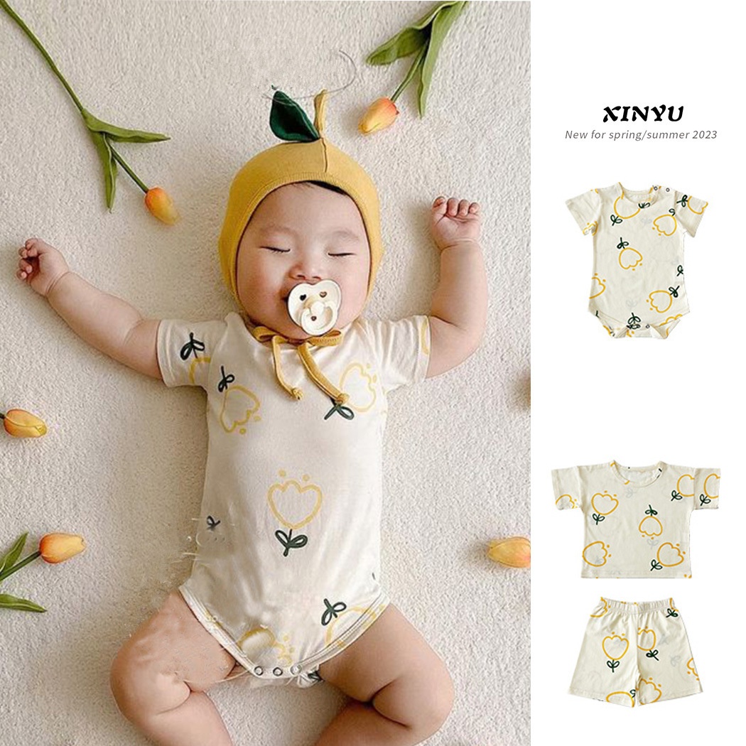 Baby Summer A-type Pure Cotton Short-sleeved Shorts Suit Style Girl Baby Thin Jumpsuit Romper