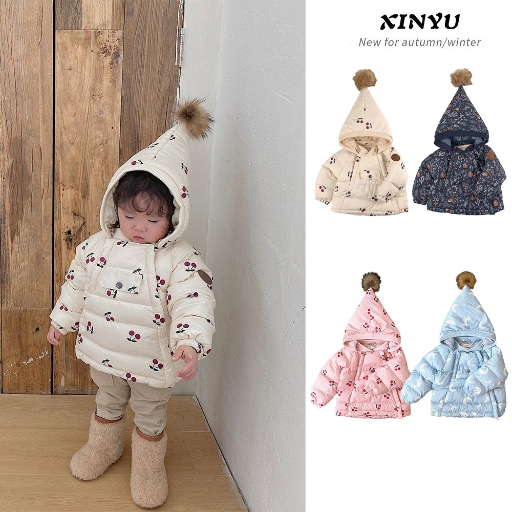 Children's White Duck Down Jacket,Little Kid's Kuling Elf Hat Cotton Coat,Boys'And Girls'Baby Winter Cotton Coat