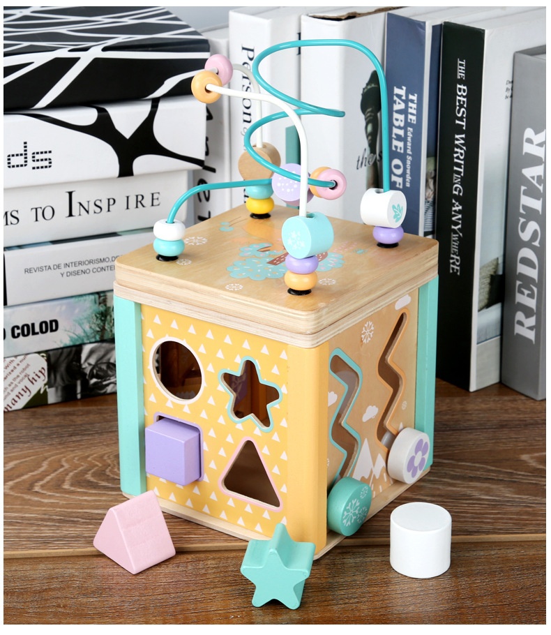 Children's Ocean Game Box Beaded Forest Treasure Box Toy Wooden Macaron Shape Matching Beaded Toys