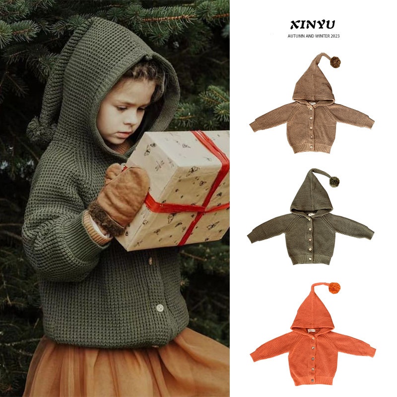 Children's Spring And Autumn Sweater Baby Cute Hooded Cardigan Jacket Boys Girls Nordic Style Knitted Sweater