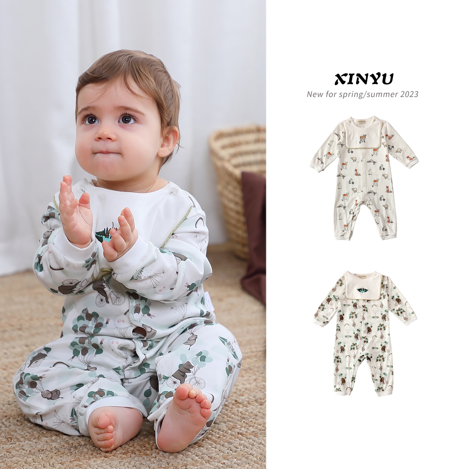 Baby Jumpsuit Spring Style A-type Base Underwear Pure Cotton Romper Crawling Clothes1-year-old Baby Long-sleeved Jumpsuit