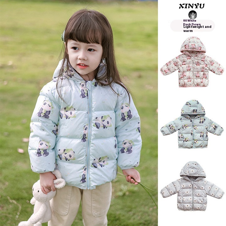 Children's Three-proof Thick Warm90%White Duck Down Jacket1-3 Years Old Boys And Girls Baby Winter Hooded Jacket