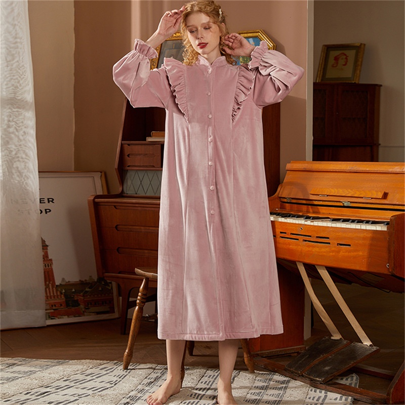 CMOriginal Fine Double-sided Mink Velvet Half-high Collar Nightgown Three-dimensional Small Flying Sleeve Cardigan Pajamas Home Clothes Long Warm