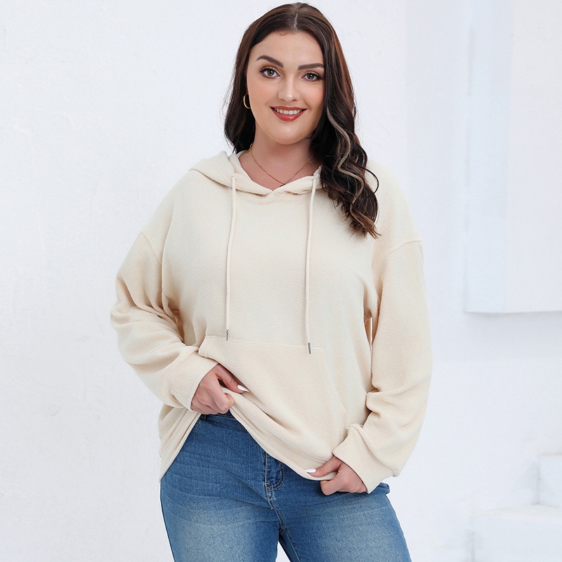 European And American Foreign Trade Large Size Long-sleeved Hooded Sweatshirt Top Autumn And Winter Pullover Solid Color Loose Fleece Fat Mm Jacket