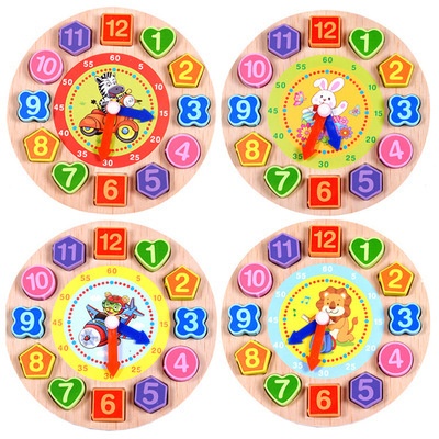 Wooden Threading Digital Clock Geometric Shape Matching Building Blocks Hand Grasping Clock Early Education Intelligence Enlightenment Toy