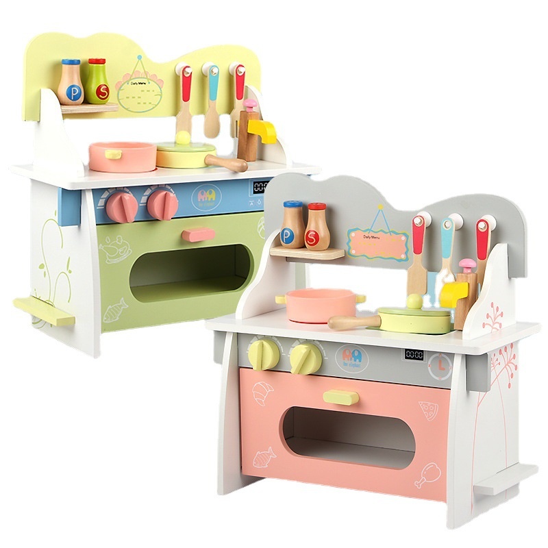 Wooden Colorful Pretend Kitchen Wooden Simulation Kitchenware Children Cooking Kindergarten Amusement Experience Hall Toys