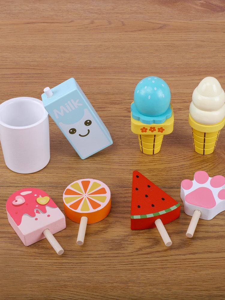 Simulation Ice Cream Toy Combination Set Wooden Children's Play House Bear Popsicle Ice Cream Group Building Blocks